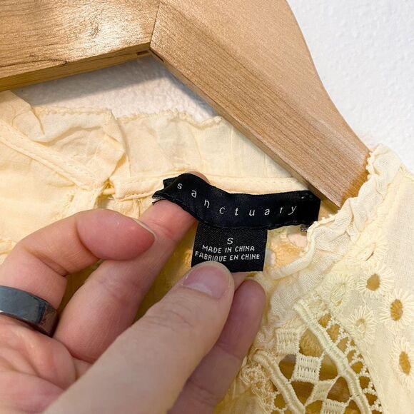 Sanctuary Embroidered Lace Ruffle Sleeve Blouse Butter Yellow S - Picture 3 of 7